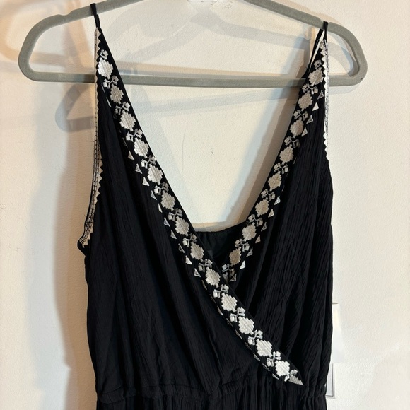 1 STATE Sz L Jumpsuit 100% Rayon Slub Embroidery Gipsy Night Rich Black NEW - Picture 2 of 12